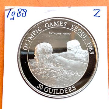 Suriname 50 Gulden 1988 proof zilver beschikbaar voor biedingen