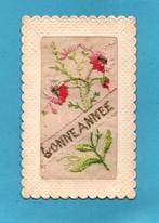 Pracht oude Novelty/geborduurde nieuwjaarskaart/bloemen M316, Verzamelen, Verzenden, Voor 1920, Gelopen