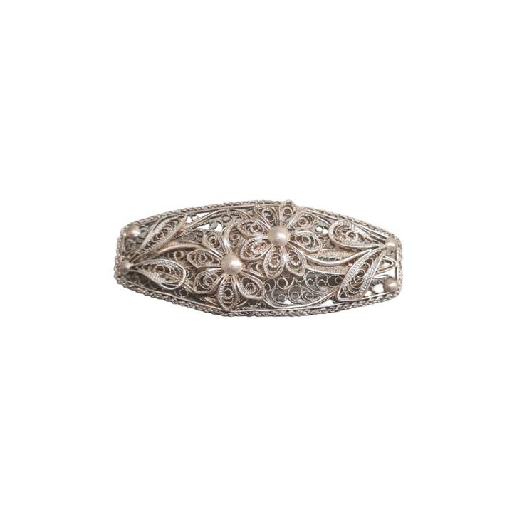 Vintage zilveren filigrain broche, Sieraden, Tassen en Uiterlijk, Broches, Gebruikt, Zilver, Zilver, 4 tot 7 cm, Ophalen of Verzenden