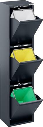 Prullenbak 3 vakken–Afvalem 45Lt-Wit-Grıjs-Zwart-33x136x25cm, Ophalen, Nieuw, 40 liter of meer, Metaal