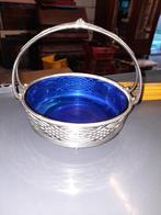 Bonboniere cobalt met zilverkleur, Antiek en Kunst, Antiek | Glas en Kristal, Ophalen of Verzenden