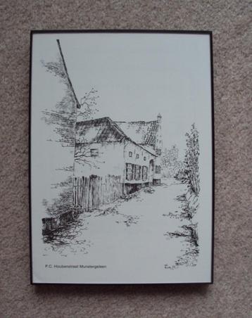 Pentekening prent P.C. Houbenstraat Munstergeleen Limburg beschikbaar voor biedingen