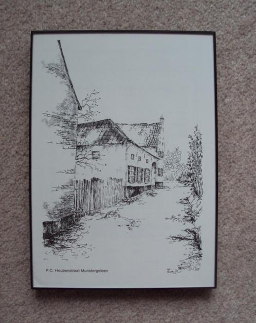 Pentekening prent P.C. Houbenstraat Munstergeleen Limburg, Antiek en Kunst, Kunst | Tekeningen en Foto's, Ophalen of Verzenden