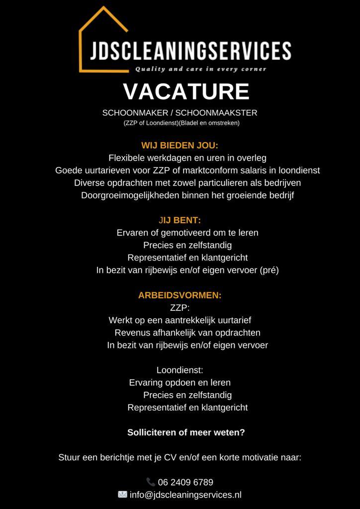 Vacature schoonmaker/schoonmaaksters, Vacatures, Vacatures | Schoonmaak en Facilitaire diensten, Overige vormen