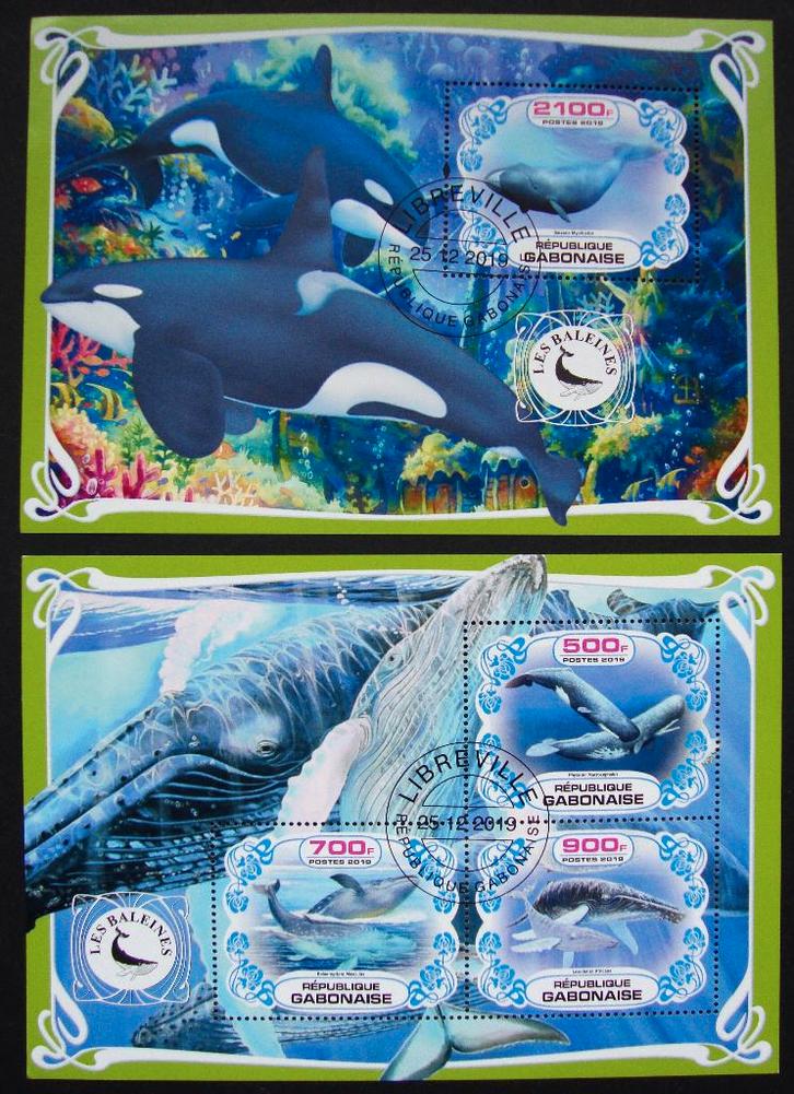 - 649 - 2 Blokken met Walvissen 1., Postzegels en Munten, Postzegels | Thematische zegels, Gestempeld, Dier of Natuur, Verzenden