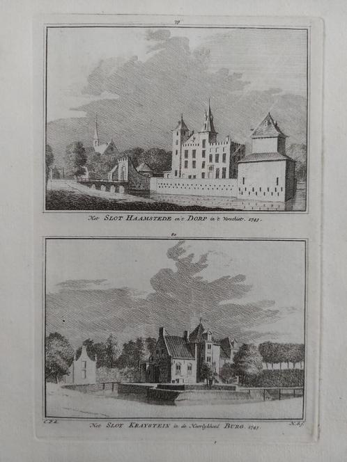 79,80 / Slot & Dorp Haamstede + Slot Kraystein in Burg, Antiek en Kunst, Kunst | Etsen en Gravures, Ophalen of Verzenden