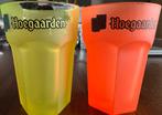 2 Hoegaarden Glazen geel (citroen) & oranje (agrum) zie foto, Verzamelen, Biermerken, Ophalen, Gebruikt, Glas of Glazen, Overige merken