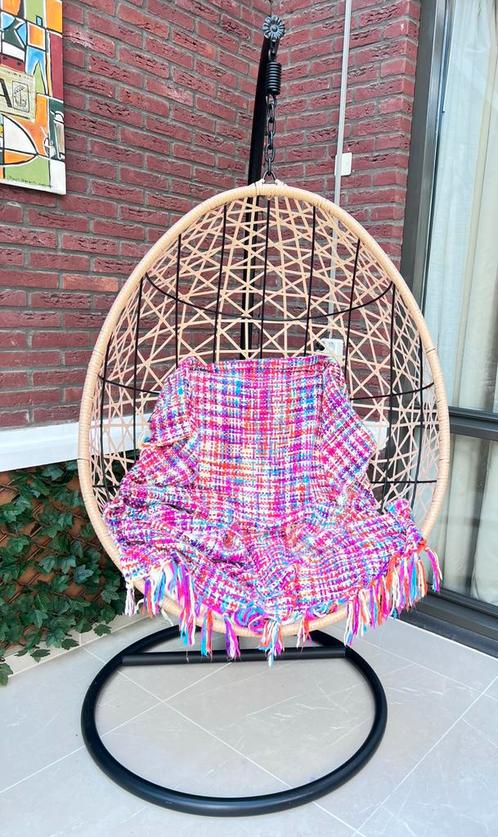 Hangstoel swing met standaard - naturel - ø104x200 cm, Huis en Inrichting, Stoelen, Zo goed als nieuw, Eén, Metaal, Zwart, Ophalen of Verzenden