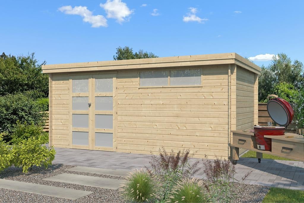 ZEER RUIM, SCHERPE PRIJS! Blokhut Berging Tuinhuis 505x295, Tuin en Terras, Ophalen of Verzenden, Nieuw, 250 cm of meer, Planken