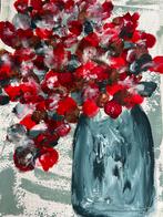 Bloemen in vaas - Abstract , schilderijen op papier, Antiek en Kunst, Kunst | Schilderijen | Klassiek, Ophalen