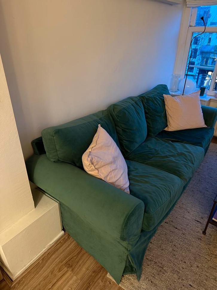 Groene Velvet Hoes IKEA Ektorp 3-zits, Huis en Inrichting, Banken | Bankstellen, Zo goed als nieuw, Rechte bank, Driepersoons