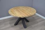 Ronde teak eettafel 130 cm doorsnede licht geborsteld, Nieuw, Ophalen of Verzenden, 100 tot 150 cm, 100 tot 150 cm
