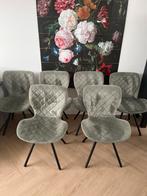 Set van 6 Kwantum Lucca Eetkamerstoelen Legergroen Velvet, Huis en Inrichting, Stoelen, Ophalen, Gebruikt, Overige kleuren, Stof