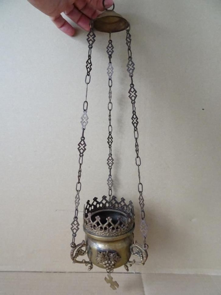 Antiek wierookvat antieke koperen wierooklamp kerk 45cm 1850, Antiek en Kunst, Antiek | Religie, Ophalen of Verzenden