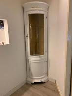 Engels mahonie vitrine hoekkast wit originele bekleding, Gebruikt, 200 cm of meer, 25 tot 50 cm, 50 tot 100 cm