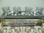 4x waxine lichthouders glaasjes op tray +kerst ballen zilver, Ophalen of Verzenden, Nieuw