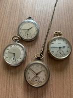 4 60er jaren zakhorloges, Overige merken, Zakhorloge, Staal, Met ketting