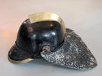 Authentieke Antieke Leren Brandweerhelm met Messing Details, Antiek en Kunst, Ophalen