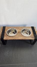 Honden voer en waterbak Hout/metaal 44x19x15cm, Ophalen, Zo goed als nieuw