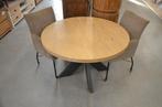 Ronde eiken tafel met metalen spinpoot 120 cm, Nieuw, Ophalen of Verzenden, Vier personen, 100 tot 150 cm