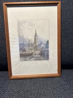Gezicht op Breda met haven, brug en Grote Kerk - Gravure, Ophalen