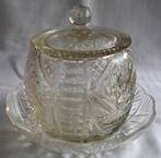 ﻿1900 BOHEEMS KRISTAL GESLEPEN DEKSEL POT + SCHOTEL - wvq, Verzenden