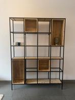 Houten en metalen kast met vakken, Ophalen, Met plank(en), Gebruikt, 100 tot 150 cm