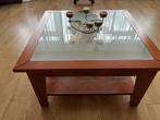 Mooie houten salontafel met glasplaat, Ophalen, Gebruikt, 50 tot 100 cm, Minder dan 50 cm