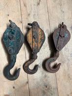Antieke Katrollen - Set van 3, Doe-het-zelf en Verbouw, Lieren en Takels, Ophalen of Verzenden, Gebruikt, Handmatig