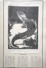 Willem van den Berg houtsnede "Salamander', kalenderblad, Ophalen
