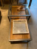 Vintage salontafel van hout/metaal en glas, Huis en Inrichting, Tafels | Salontafels, 100 tot 150 cm, 50 tot 75 cm, Glas, Rechthoekig