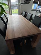 Te koop eiken eettafel met 6 leren stoelen, Huis en Inrichting, Tafels | Eettafels, Ophalen, Gebruikt, 200 cm of meer, 50 tot 100 cm