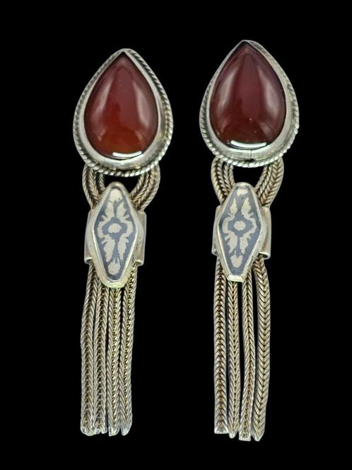 Zilveren oorbellen met carneool steen handgemaakte uit 925, Sieraden, Tassen en Uiterlijk, Oorbellen, Zo goed als nieuw, Zilver