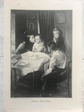 Erstes Gebet, E. Giran, originele houtsnede 1903, 31x22cm. beschikbaar voor biedingen