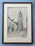 Ingelijste tekening St. Janstoren Gorinchem, Minder dan 50 cm, Gebruikt, Tekening, Ophalen of Verzenden