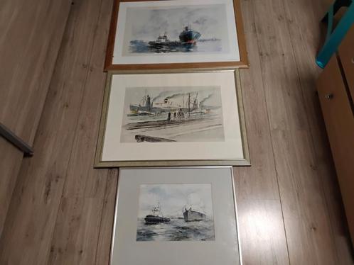 3 x super mooie aquarelen scheepvaart mariteam, Verzamelen, Scheepvaart, Zo goed als nieuw, Motorboot, Ophalen