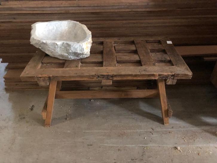 Oud eiken salontafel wagondelen suar boomstam tafel, Huis en Inrichting, Tafels | Salontafels, Nieuw, 50 tot 75 cm, 50 tot 100 cm
