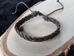 bruin leren gevlochten armband nr. 05, Sieraden, Tassen en Uiterlijk, Armbanden, Ophalen of Verzenden, Nieuw, Bruin, Leer