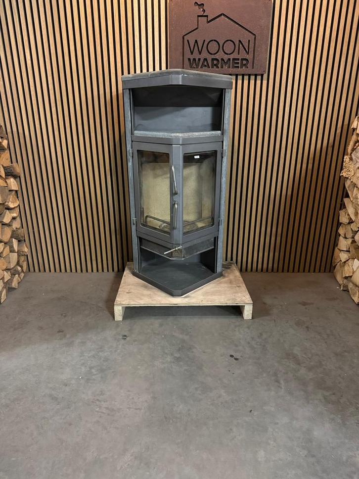 24128 Speksteenkachel hoekkachel Dan Scan, Huis en Inrichting, Kachels, Gebruikt, Vrijstaand, Houtkachel, Hout, Ophalen