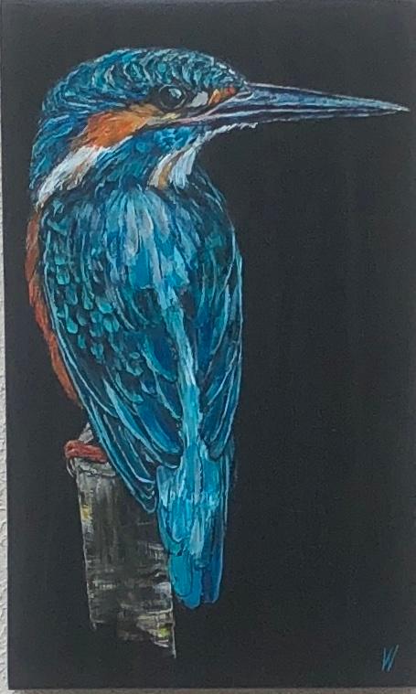 Schilderij ijsvogel op hout, Antiek en Kunst, Kunst | Schilderijen | Modern, Verzenden