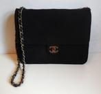 CHANEL black cotton single flap shoulderbag beauty!, Ophalen of Verzenden, Gebruikt, Zwart, Schoudertasje