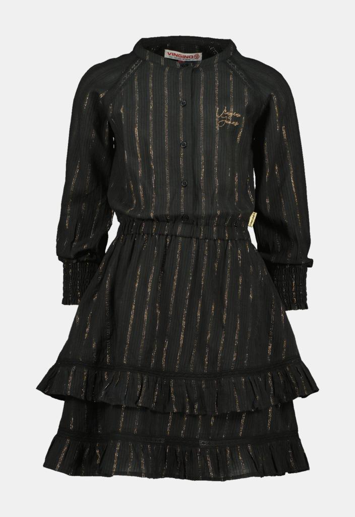 Vingino "Pelena" jurk met gouden stiksels, Kinderen en Baby's, Kinderkleding | Maat 104, Zo goed als nieuw, Meisje, Jurk of Rok