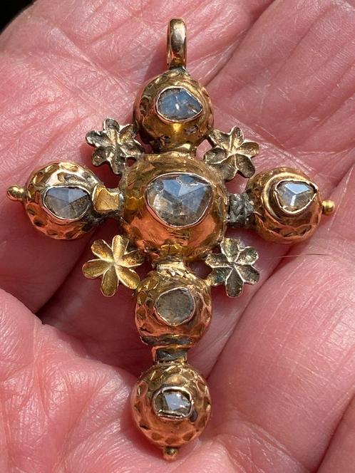 Antiek goud diamanten GEORGISCH kruis 750-18 karaat, Sieraden, Tassen en Uiterlijk, Antieke sieraden, Goud, Verzenden