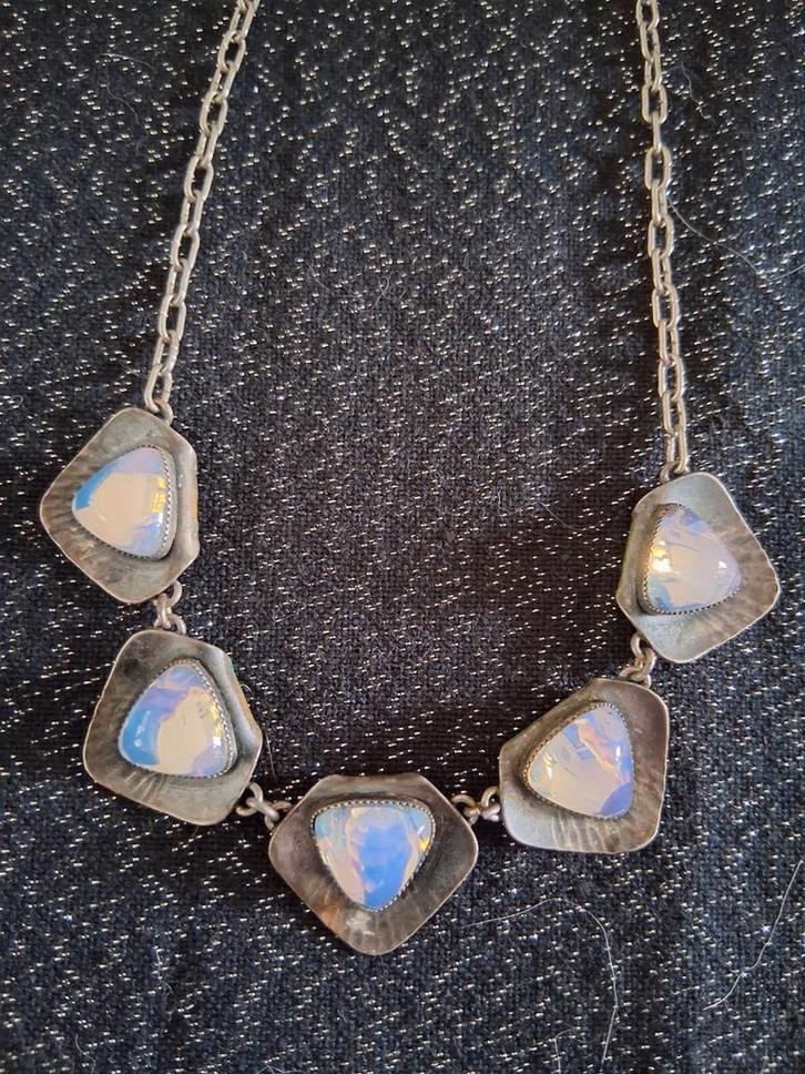 Vintage ketting met glazen stenen, Sieraden, Tassen en Uiterlijk, Kettingen, Gebruikt, Overige materialen, Ophalen of Verzenden