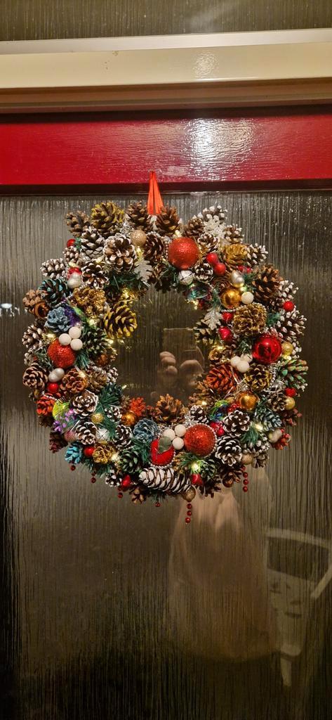 Handgemaakte kerstkrans met lichtjes, Diversen, Kerst, Nieuw, Ophalen