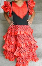 Spaanse flamenco jurk rood zwart polkadots franje roesjes, Ophalen of Verzenden, Nieuw, Maat 116