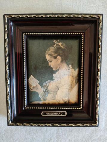 Vintage zeefdruk op zijde/miniatuur 'la liseuse'. beschikbaar voor biedingen