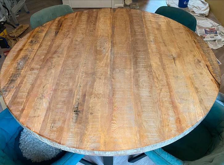 Ronde eettafel - Hout & Metaal - 150cm, Huis en Inrichting, Tafels | Eettafels, Gebruikt, 150 tot 200 cm, Vijf personen of meer