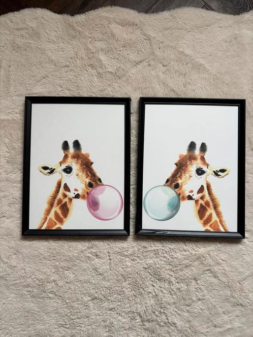 Poster met Giraffe, Huis en Inrichting, Woonaccessoires | Lijsten, Zo goed als nieuw, Minder dan 50 cm, Hout, Ophalen of Verzenden