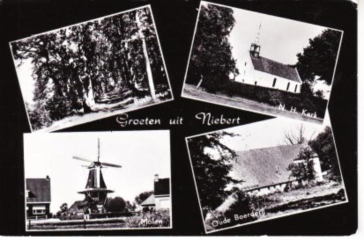 NIEBERT,- o.a. Molen- N.H. Kerk- Boerderij. 14-10, Verzamelen, Ansichtkaarten | Nederland, Ongelopen, Groningen, 1960 tot 1980